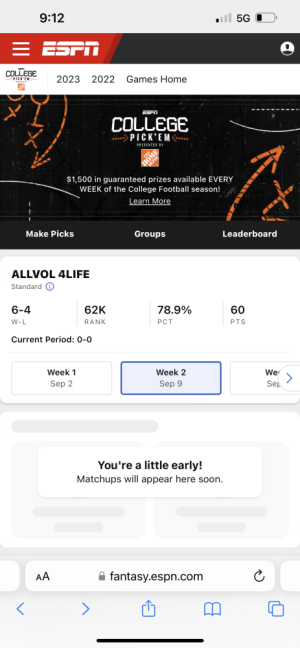 ESPN College Pick'em 2023 - Make Picks