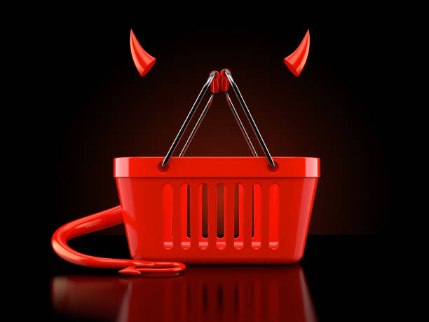shopping-basket-with-devil-horns-and-tail-picture-id1095077996